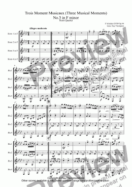 page one of Schubert: Trois Moments Musicaux (Three Musical Moments) D780 Op.94: Nos.3,5 & 6 arr. horn quartet