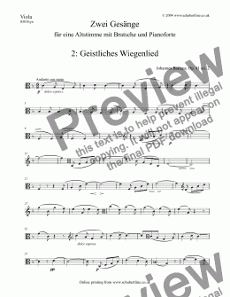 page one of Geistliches Wiegenlied - Viola part