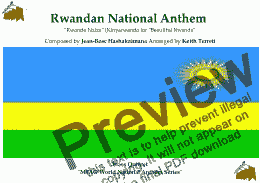 page one of Rwandan National Anthem "Rwanda Nziza" (Kinyarwanda for "Beautiful Rwanda") for Brass Quintet  (MFAO World National Anthem Series)