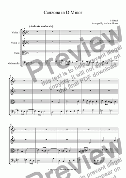 page one of Canzona in D Minor arranged for String Quartet BWV 588