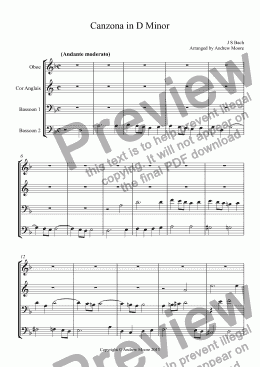 page one of Canzona in D Minor arranged for Wind Quartet BWV 588