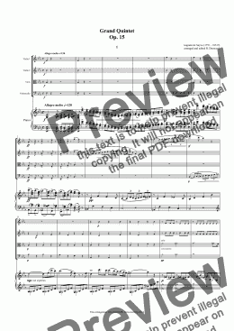 page one of Sayve - Grand Quintet  Op.15 for String Quartet (or string orchestra) & Piano.