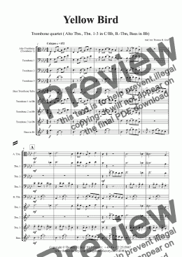 page one of Yellow Bird - Haitian Folk Song - Calypso - Trombone quartet