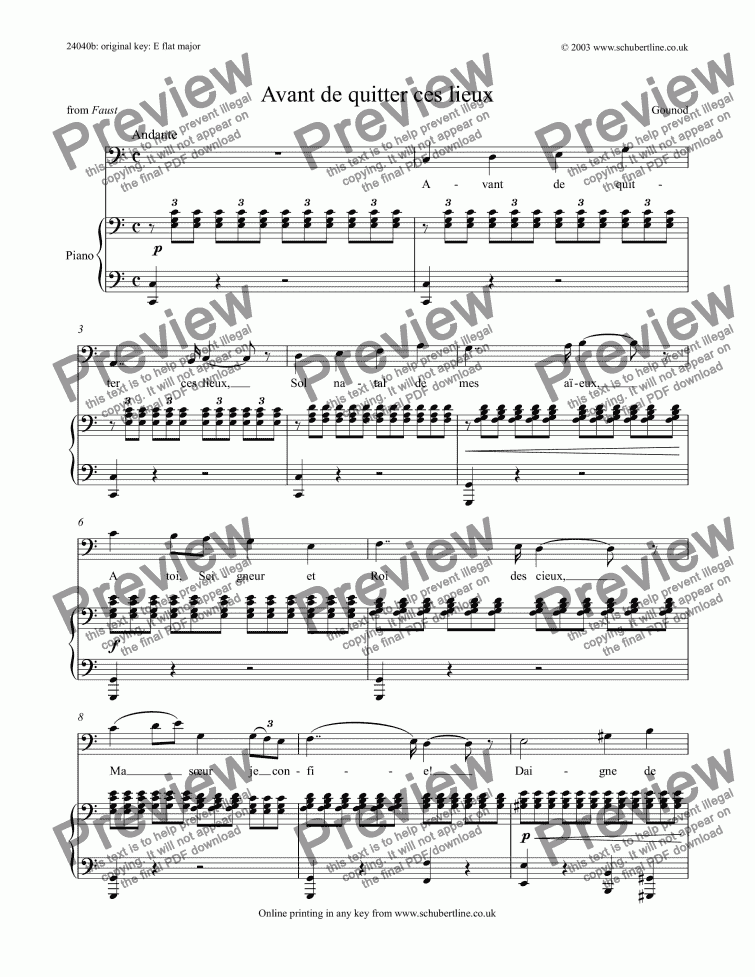 Avant De Quitter Ces Lieux Faust Bar Download Sheet Music Pdf