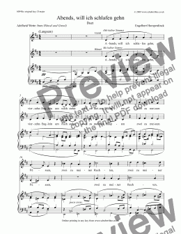 page one of Abends, will ich schlafen gehen [Hansel and Gretel Duet: sop., mezzo]