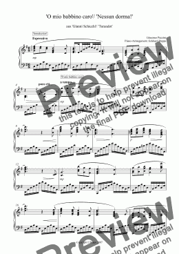 page one of ’O mio babbino caro’/’Nessun dorma!’  for piano solo