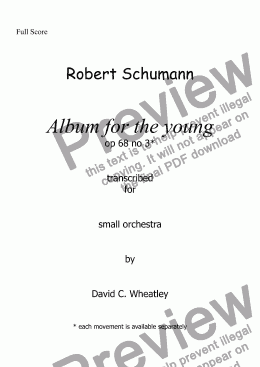 page one of Schumann Album for the young op 68 no 3 'Lilting song' for small orchestra 