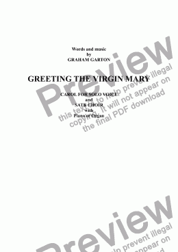 page one of CAROL - ’GREETING THE VIRGIN MARY’ - Carol for Solo Voice, SATB CHOIR and Piano or Organ - New original words and moderately easy music.