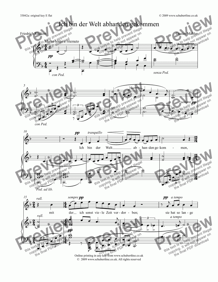 Ich Bin Der Welt Abhanden Gekommen Download Sheet Music Pdf File