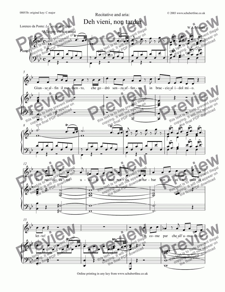 Deh Vieni Non Tardar Sheet Music Pdf