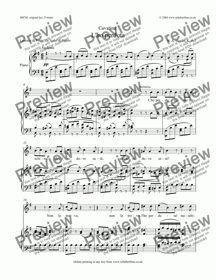 L Ho Perduta Figaro Sop Download Sheet Music Pdf File l ho perduta figaro sop for voice keyboard by mozart sheet music pdf file to download