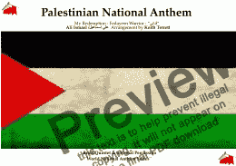 page one of Palestinian National Anthem (My Redemption - Fedayeen Warrior) for Brass Quintet & Percussion (opt).