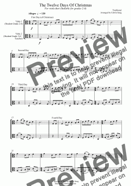 page one of The Twelve Days Of Christmas (for viola duet, suitable for grades 2-6) (15AVADU01)