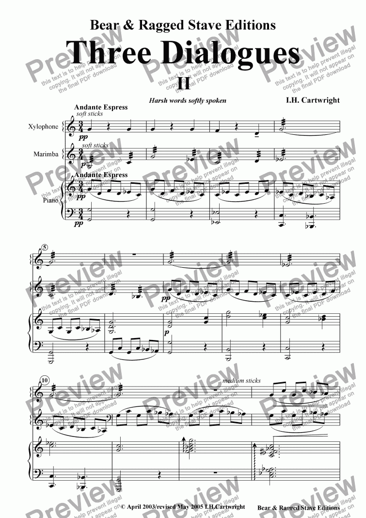 Three Dialogues No 2 For Xylophone Marimba Piano Sheet Music Pdf