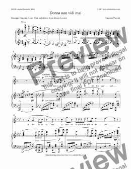 page one of Donna non vidi mai [Manon Lescaut: tenor]