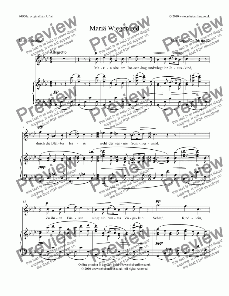 Mariä Wiegenlied [Reger] - Download Sheet Music PDF File