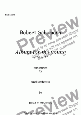 page one of Schumann Album for the young op 68 no 1 'Melodie' for small orchestra