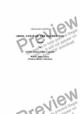 page one of CAROL - ’ARISE, AND HAIL THE SACRED DAY’ for SATB Chamber Choir a cappella Word: 18th Century (Thomas Hardy Collection)