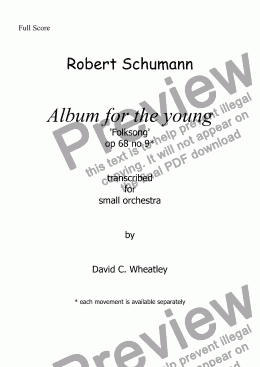 page one of Schumann Album for the young op 68 no 9 'Folksong' for small orchestra