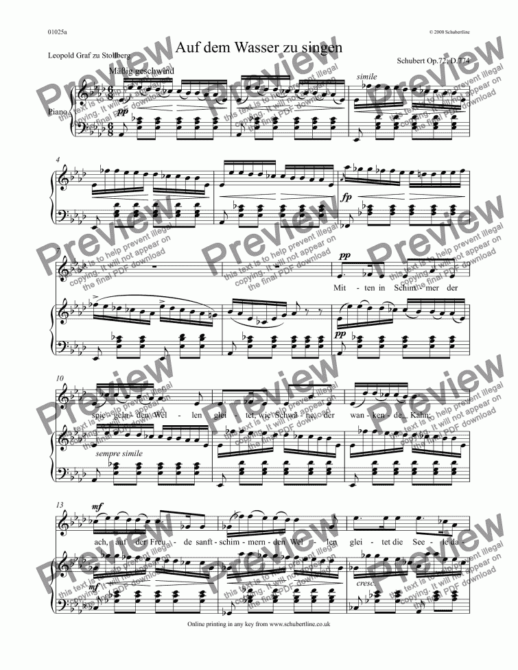 Auf dem Wasser zu singen D.774 - Download Sheet Music PDF file