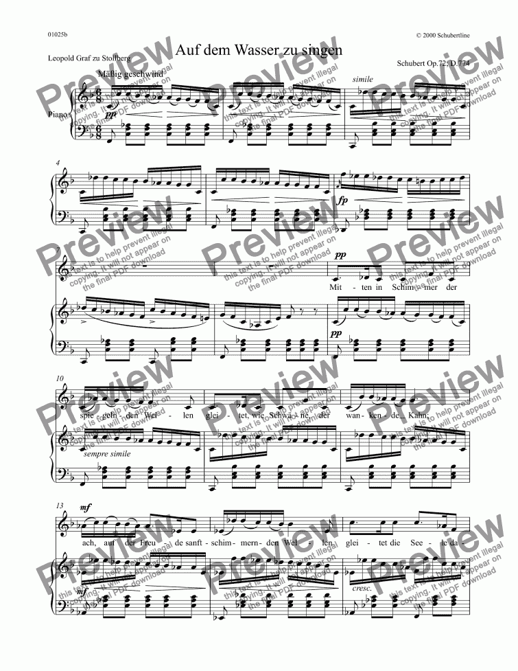 Auf dem Wasser zu singen D.774 - Download Sheet Music PDF file