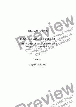 page one of CAROL - ’REJOICE AND BE MERRY’ A simple Carol for SATB Chamber Choir a cappella or accompanied. Words: English traditional.