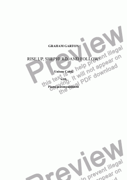 page one of CAROL - ’RISE UP, SHEPHERD, AND FOLLOW!’  Unison Carol with Piano accompaniment. Words: American traditional.