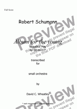 page one of Schumann Album for the young op 68 no 13 'Beautiful May' for small orchestra