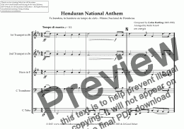 page one of Honduran National Anthem (Tu bandera, tu bandera un lampo de cielo) for Brass Quintet (World National Anthem Series)