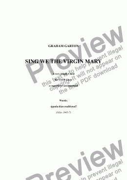 page one of CAROL - ’SING WE THE VIRGIN MARY’ A very simple Carol for SATB Choir a cappella or accompanied