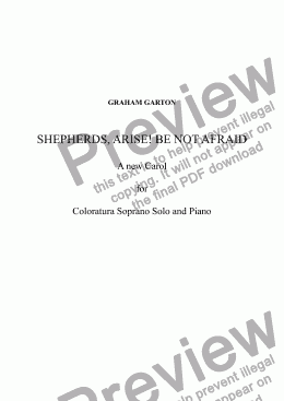 page one of CAROL - 'SHEPHERDS, ARISE! BE NOT AFRAID' A new Carol for Coloratura Soprano Solo and Piano Words: English traditional