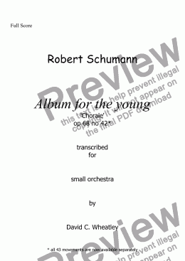 page one of Schumann Album for the young op 68 no 42 'Chorale' for small orchestra