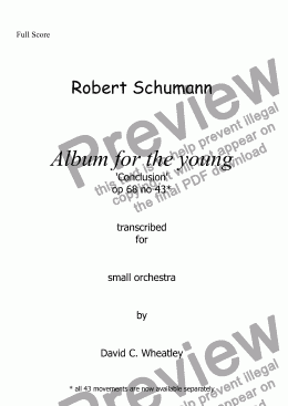 page one of Schumann Album for the young op 68 no 43 'Conclusion' for small orchestra
