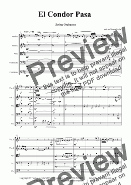 page one of El Condor pasa - Peruvian Folk Song - String Orchestra