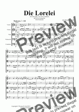 page one of Die Lorelei - Ich weiß nicht was soll es bedeuten - German Folk Song  - String Orchestra