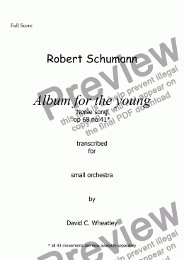 page one of Schumann Album for the young op 68 no 41 'Nordic Song' for small orchestra
