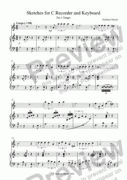 page one of Sketches for C Recorder and Keyboard