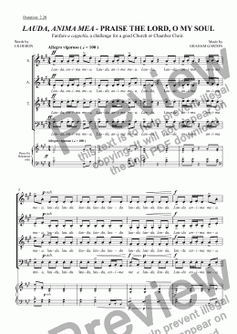 page one of ANTHEM - CHORAL FANFARE LAUDA, ANIMA MEA - PRAISE THE LORD, O MY SOUL - FANFARE a cappella, a challenge for a good Church or Chamber Choir 