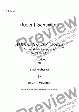 page one of Schumann Album for the young op 68 no 33 'Happy time' for small orchestra