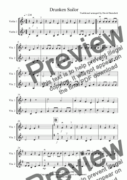 page one of Drunken Sailor for Violin Duet