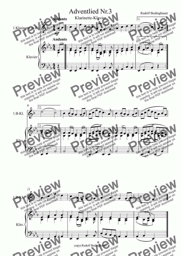 Adventlied Nr 3 Klarinette In B Klavier Download Sheet Music Pdf