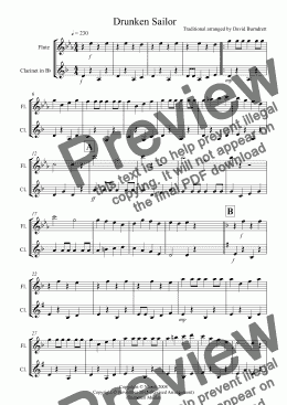 page one of Drunken Sailor for Flute and Clarinet Duet