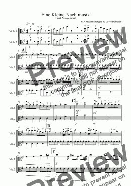 page one of Eine Kleine Nachtmusik (1st movement) for Viola Duet