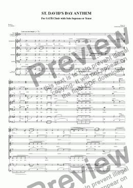 page one of ANTHEM - ST. DAVID’S DAY ANTHEM for a cappella SATB Choir with Solo Soprano or Tenor - Words: J. R. Heron. 