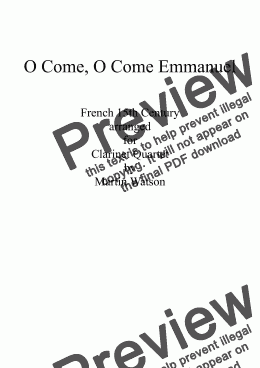 page one of O Come, O Come Emmanuel for Clarinet Quartet