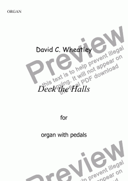 page one of Deck the Halls for solo organ with pedals by David Wheatley