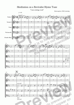 page one of "Meditation on a Revivalist Hymn Tune" for string orchestra