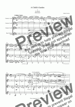 page one of Grovlez - A Child’s Garden, 6 movements for Clarinet quartet (3Bb & Bass)