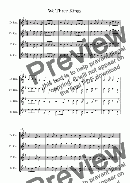 page one of We Three Kings arr for Recorder Christmas Quartet