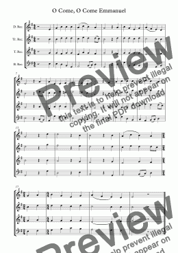 page one of O Come, O Come Emmanuel arr for Recorder Christmas Quartet